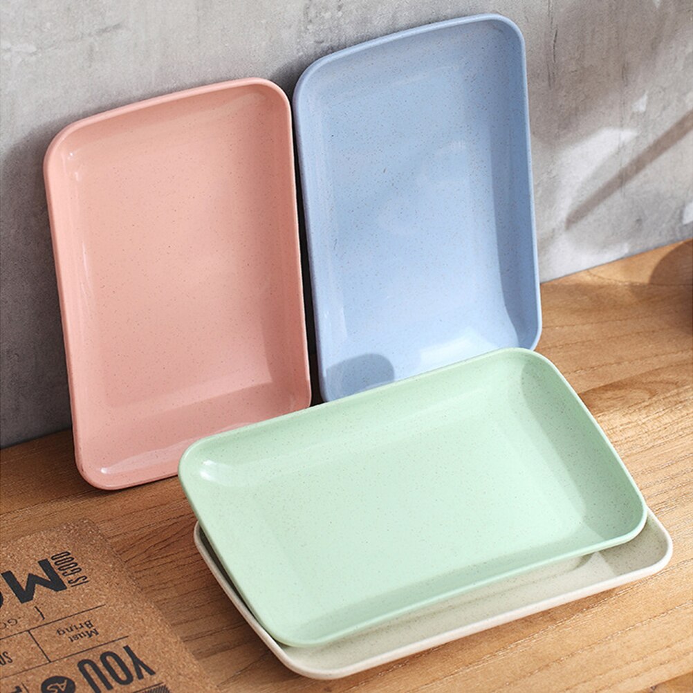 4pcs Wheat Straw Rectangular Dinner Plate Dessert Sushi Pasta Plate Dishes Microwave Oven Available Kitchen Tableware