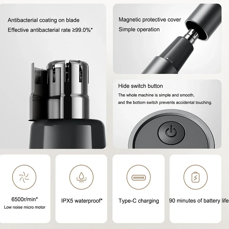 XIAOMI Mijia-cortador de pelo eléctrico para nariz, portátil, para nariz, orejas, pelo, cejas, recargable, indoloro