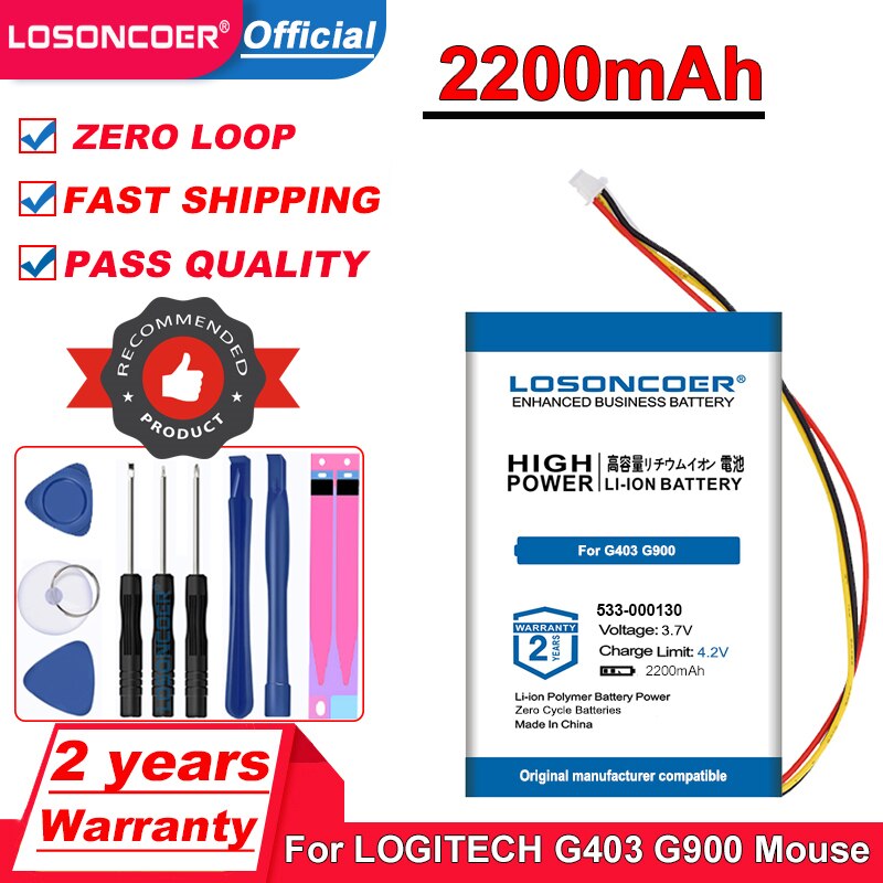 Top 2200mAh 533-000130 Battery for LOGITECH G403 G900 G903 G703 x100 Wireless Mouse Battery