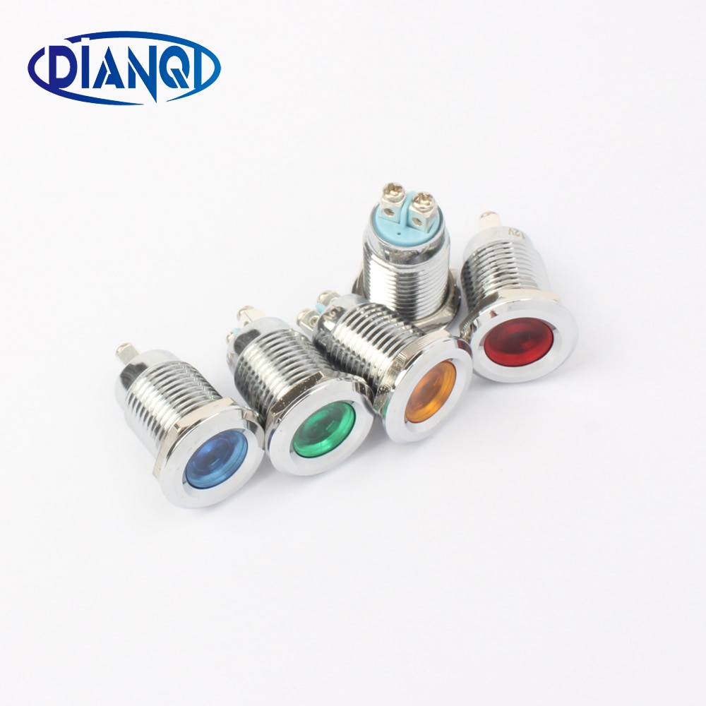 Led metal indikator signal strøm lys 12mm vandtæt 3v 6v 12v 24v 220v skrue terminal tilslut rød gul blå hvid 12 zsd.al