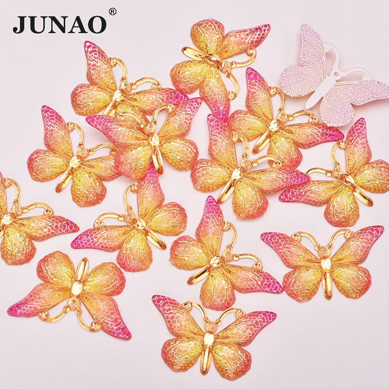 Junao 25X38 Mm Naaien Roze Kleur Grote Vlinder Steentjes Applique Flat Terug Gems Naaien Op Stenen Fancy Strass kristal Voor Ambachten: Orange Red