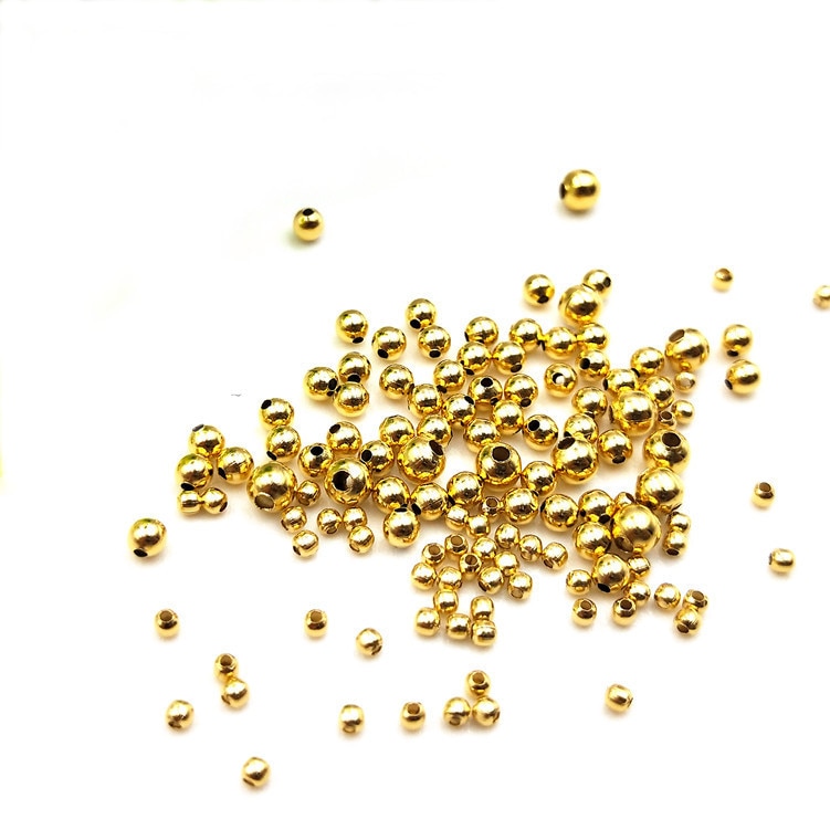 100PCS 2/2.4/3/4mm Metal Round Beads Stainless steel Beads Gold Spacer Beads DIY Loose Bead For Jewelry Making