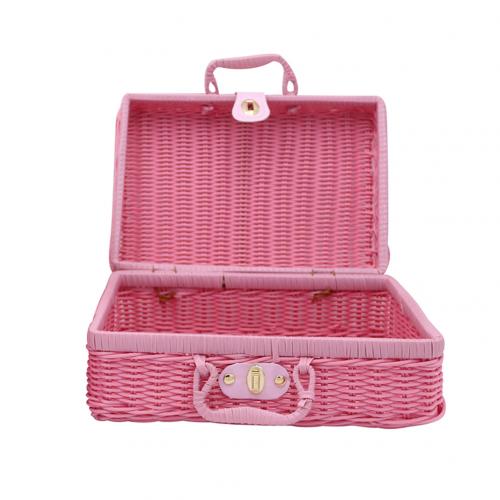 Vintage Draagbare Handgemaakte Rieten Rotan Geweven Mand Make Organizer Picknick Bagage Opslag Mand Custom-Made Hand Cadeau Mand: Pink