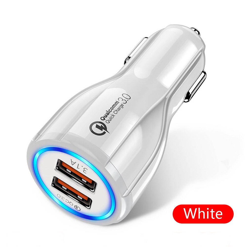 Cargador de coche de carga rápida 3,0 para teléfono móvil, cargador de coche Usb Dual, adaptador de carga rápida Qualcomm Qc 3,0, Mini cargador de coche Usb: Dual USB White