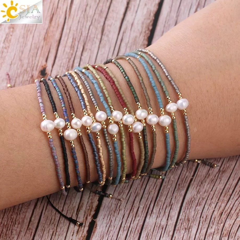 CSJA, Pulseras Miyuki de verano para Mujer, Pulseras para Mujer, , cuentas de perla Delica, joyería de mano, pulsera chapada en Color Metal S337