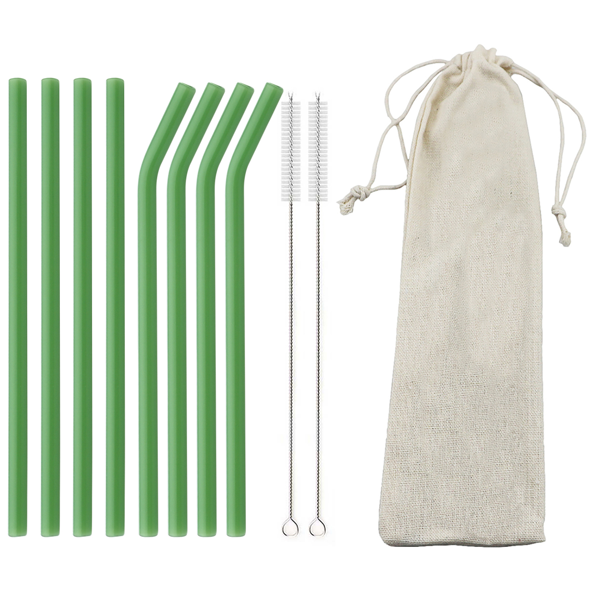 Eco Friendly Reusable Drinking Straws High Borosilicate Glass Straws for Smoothies Straws Cocktails Bar Accessories with Brushes: 8pcs green