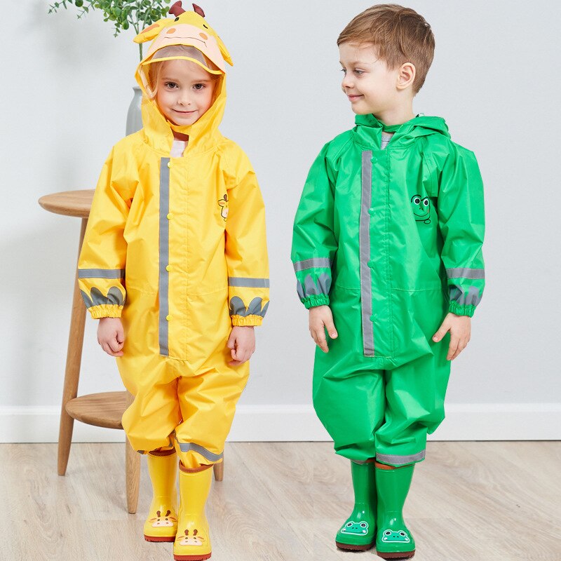 Chubasquero para niños de 3 a 10 años, Mono para niños y niñas con capucha, ropa de lluvia para bebés de dibujos animados de una pieza y pantalones reflectantes de seguridad