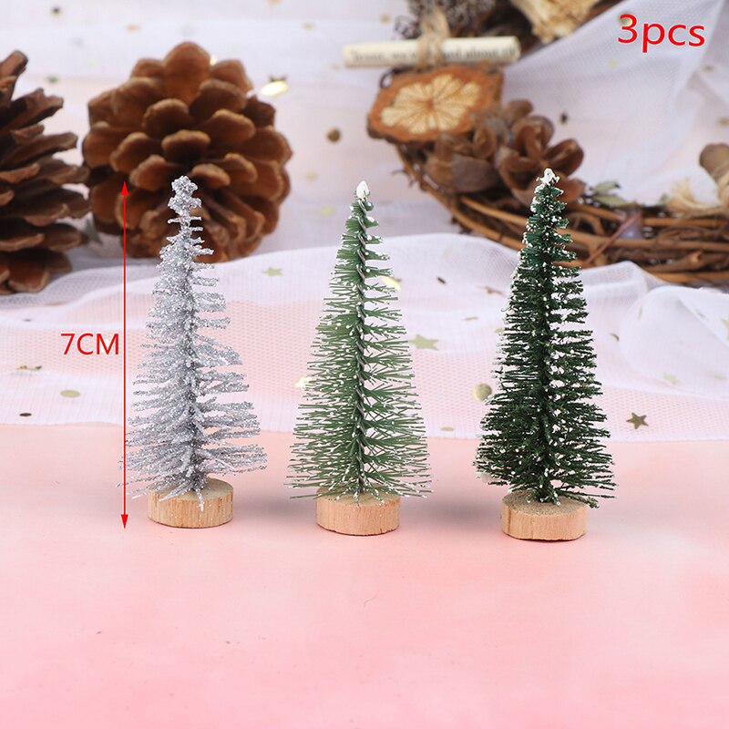 3 Pieces Christmas Tree Mini Pine Tree With Wood Base DIY Home Table Top Decor Miniatures S/L (7/9cm ): S