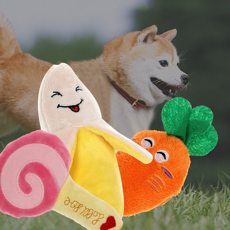 Sounding Puppy Dog Chew Toy Various Fruit Vegetable Cartoon Squeak Toy For Cat Pets Plush Banana Carrot Donuts