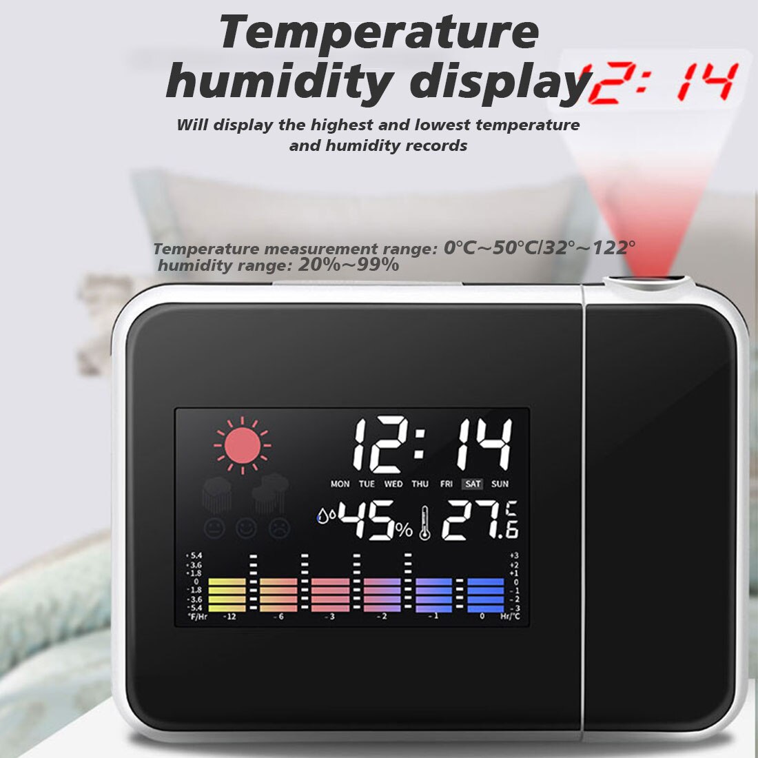 Reloj despertador Digital con proyector de techo, reloj despertador con termómetro de temperatura, indicador de fecha y calendario
