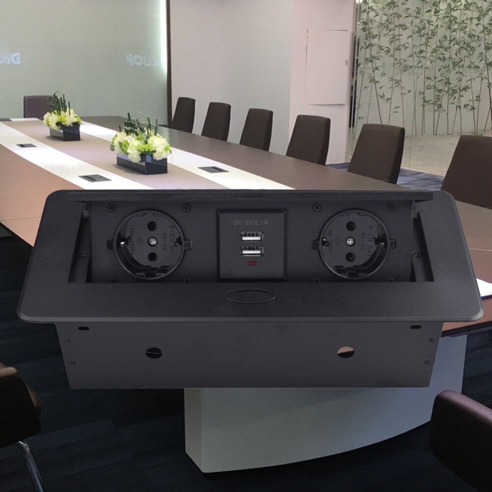 Circle Angle Damped Multimedia Outlet Socket Connection Box Desktop Socket for Conference Room (Silver)