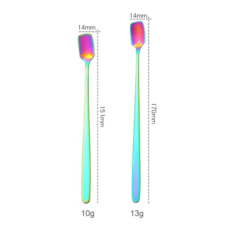 Coffee Spoon Stainless Steel Long Handle Stirring Milk Spoon Gold Handle Square Head Spoon Kitchen Drinking Flatware TXTB1