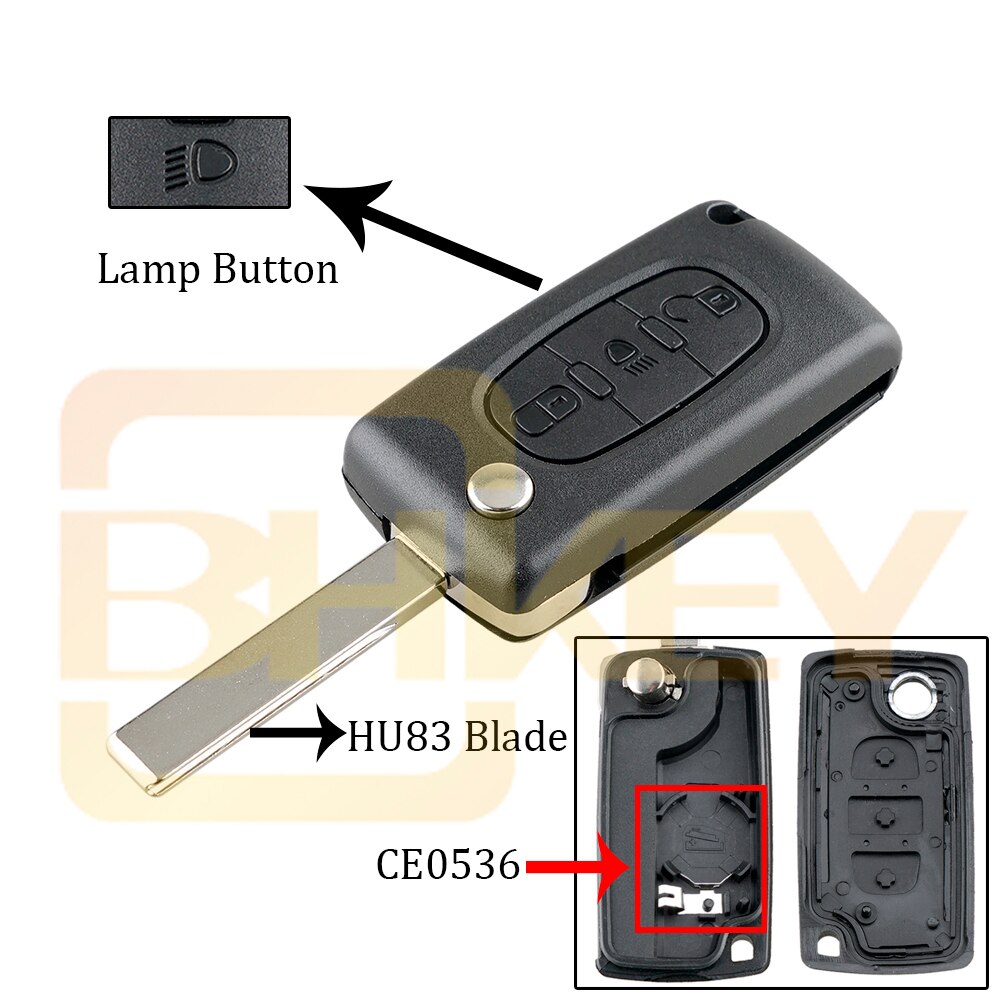 Bhkey 3b lampknop voor citroen  c2 c3 c4 c5 c6 c8 klap afstandsbediening autosleutel behuizing behuizing fob  va2 or hu83 blade  ce0523 or ce0536: 3b hu83 ce0536