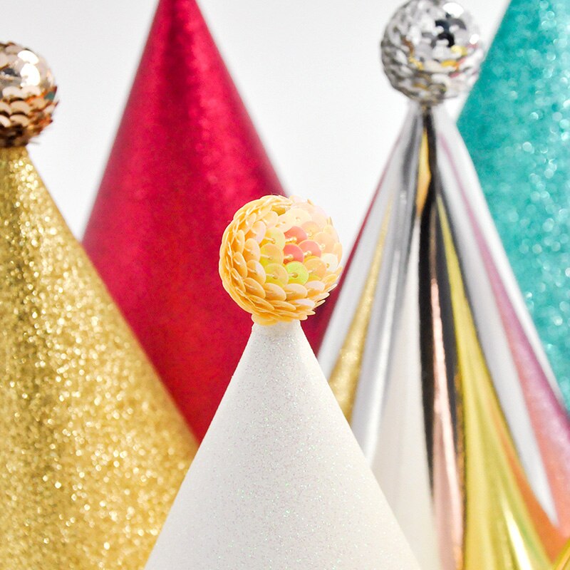 Happy Birthday Party Hats Paper Gold Sequin Birthday Cap Baby Shower Kids Adults Birthday Party Decorations Hats Supply