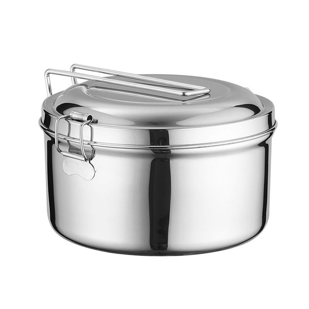 2 Tier Portable Round Lunch Box Stainless Steel Lunch Bento Box Food Storage Case Bento Box Food Container Lunch Storage Boxes: Silver 16cm