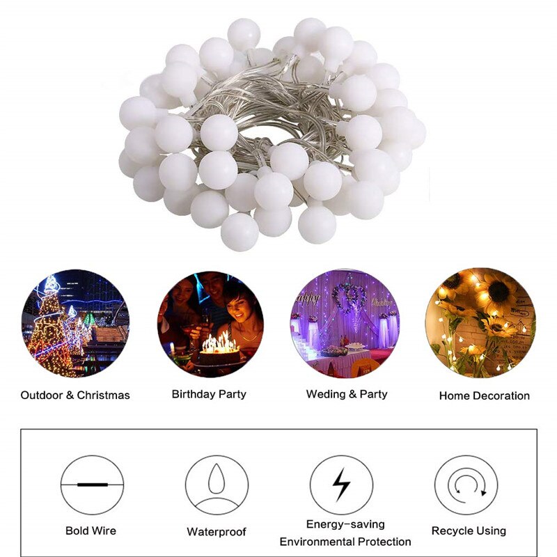 10m 20m 30m Weihnachten Girlande LED Ball Schnur Licht Lichterkette draussen Lampe Kette Lichter Weihnachten hochzeit Garten Straße Dekoration
