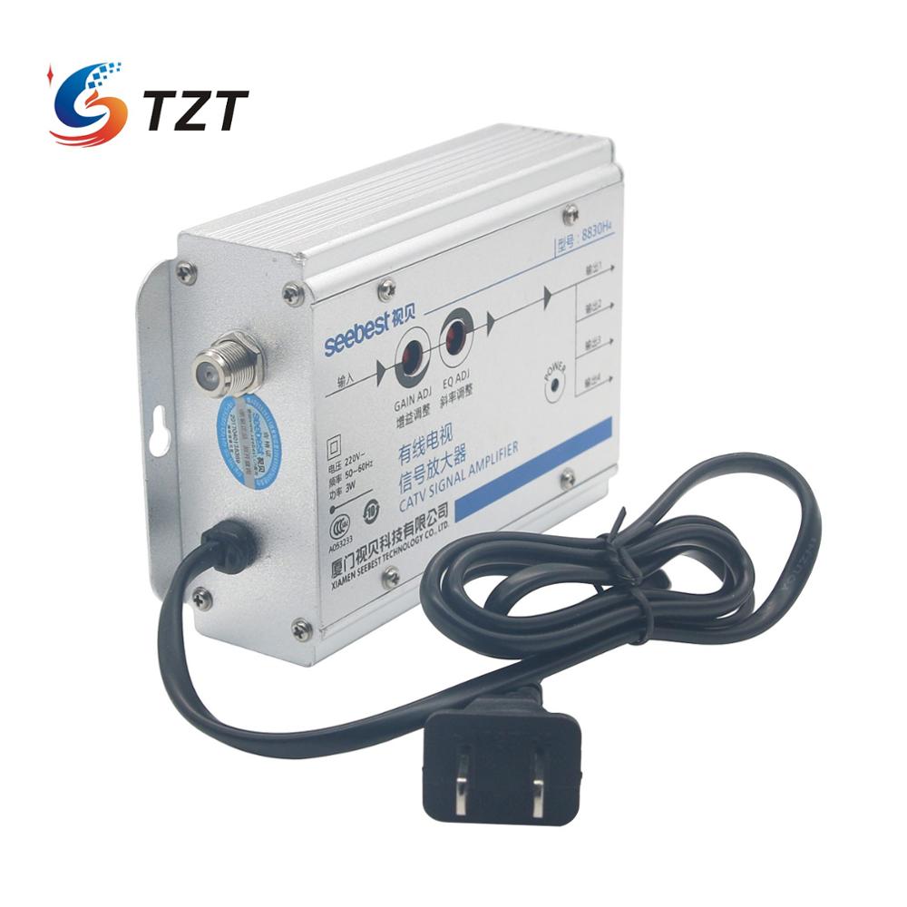 Tzt Seebest 8830H4 Catv 1 In 4 Out Catv Versterker 30db Verstelbare Kabel Tv Signaal Versterker 45-860Mhz 2W