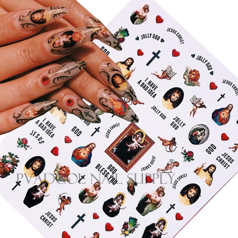 Cherub Nagels 3D Nail Art Sticker Jesus Angel Zelfklevend Nail Decal Stickers Salon Tips Manicure Decoratie