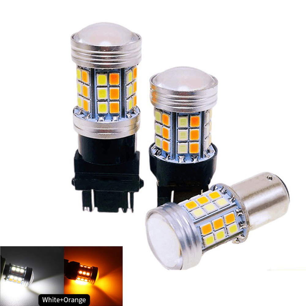 Zweifarbige T20-LED-Autolampe 7443 W21/5 W Glühbirne 1157 Bucht15D 45 SMD LED T25 3157 P27/7 W Auto-Canbus-Bremsleuchte DRL-Blinker: Gelb / 3000k / 1157 Bucht15D P21/5W