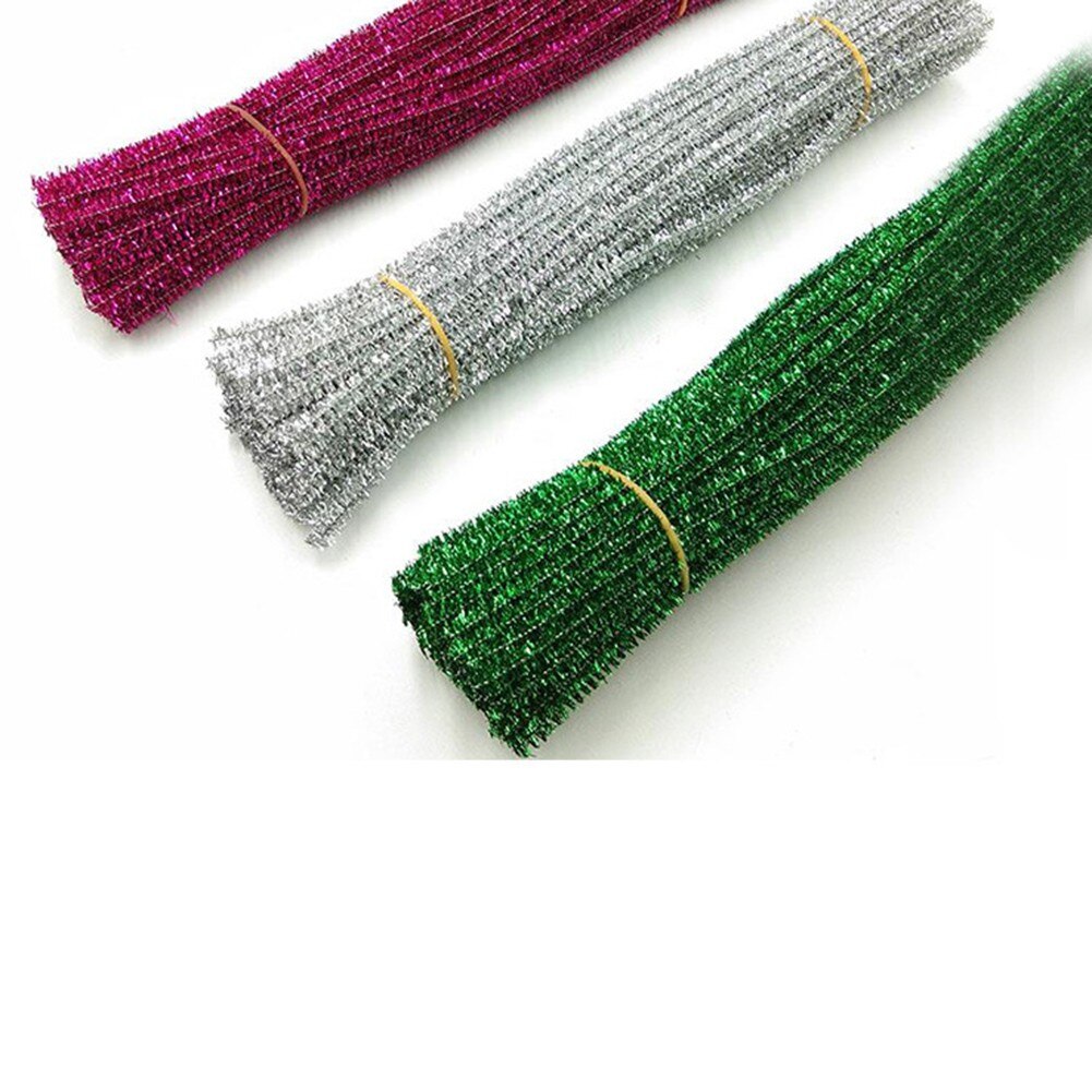 100pcs 30cm 12'' Pipe Cleaners Sparkle Christmas Chenille Craft Stems Plush Wired Sticks Xmas DIY Supplies Gold Silver Red Green