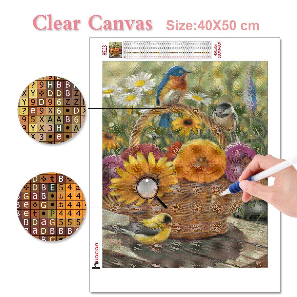Huacan Full Diamond Embroidery Complete Kit Flower Bird Diamond Painting Landscape Decor Diamond Art Accessories
