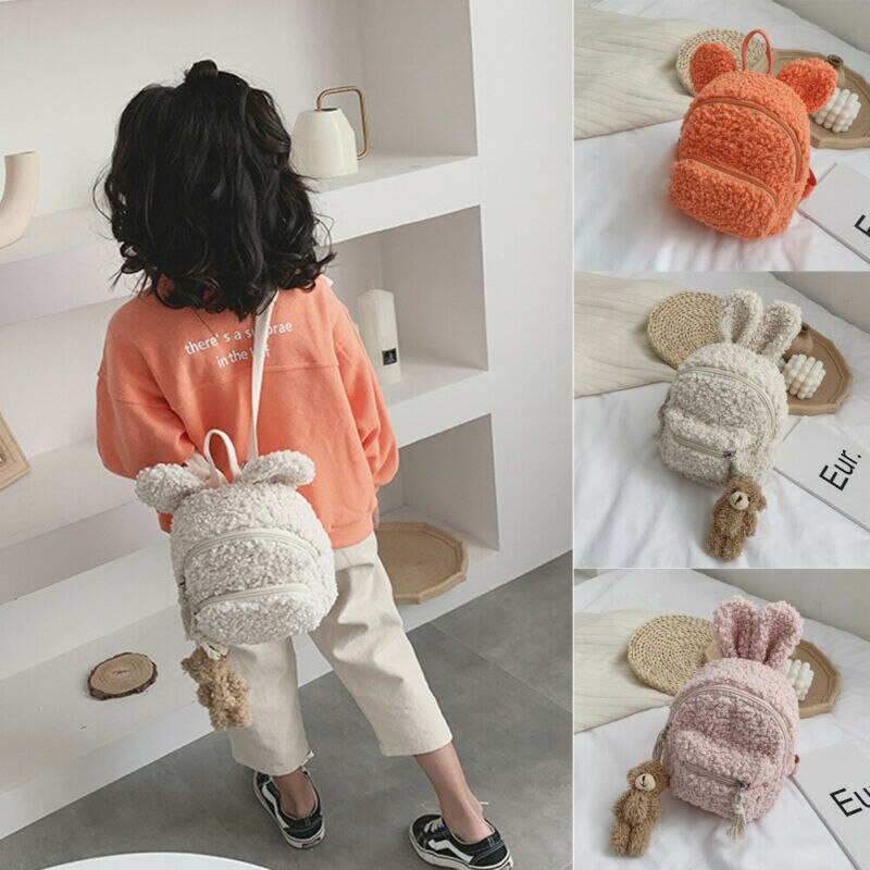 Kinderen meisjes kinderen fleece cartoon schattig rugzak baby peuter pluche klein mini schooltas schoudertas rugzak