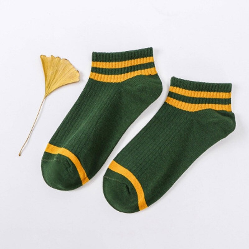 10 pieces = 5 pairs of women's socks shallow mouth Korean lovely summer cotton thin low top striped two bar tide boat socks wome