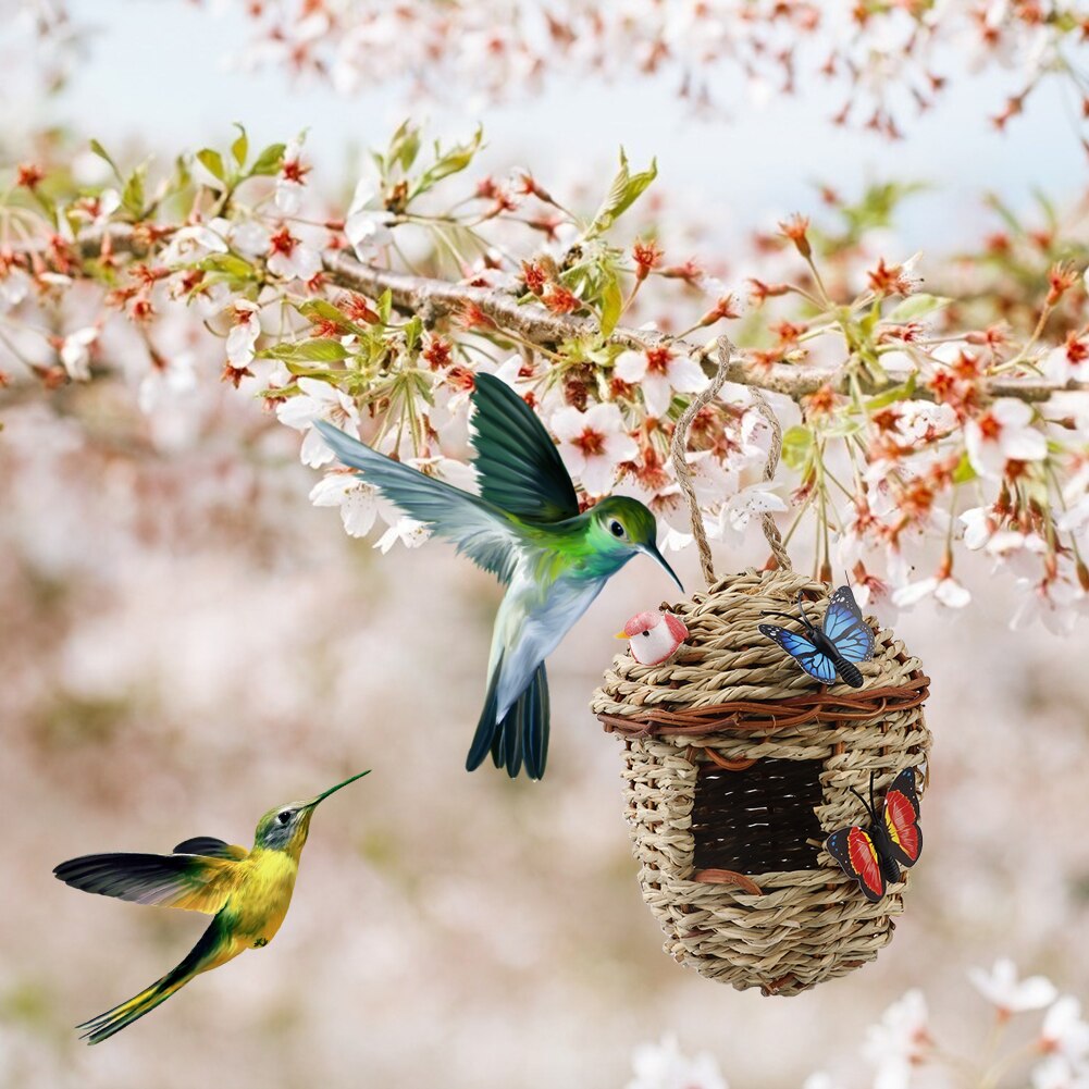 Hand Woven Basket Small Birdhouses for Outdoor Hanging Hummingbird Nesting House Nest Bird Hideaway Cage for Sparrow