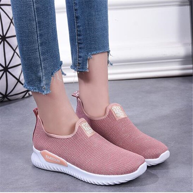Zpxhsm zomer dames casual gevulkaniseerde schoenen dames sneakers dames gebreide platte schoenen dames slip on dames loafers  a540