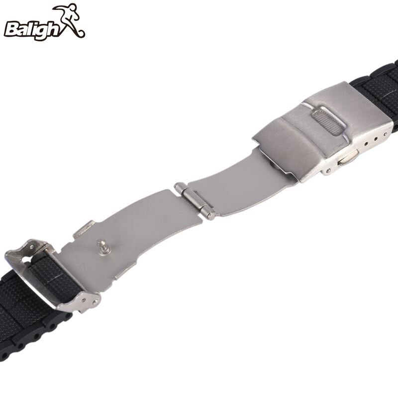 /est / 20 22 MM Black Silicone Rubber Waterproof Men& Women Watch Strap Band Deployment Buckle Watch Band