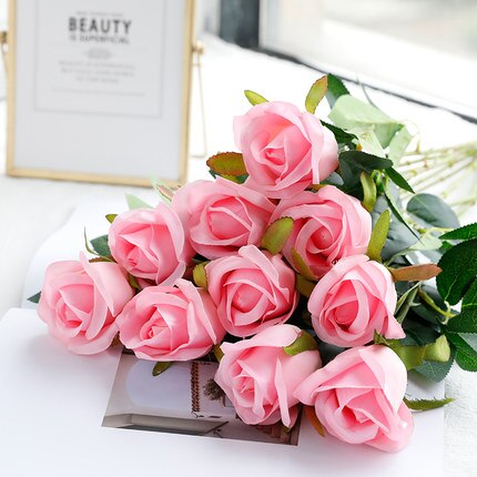10 pc/ set 50 cm champagne ros blommor bunt röda rosor konstgjord blombukett bröllop bord dekor heminredning: Rosa 1