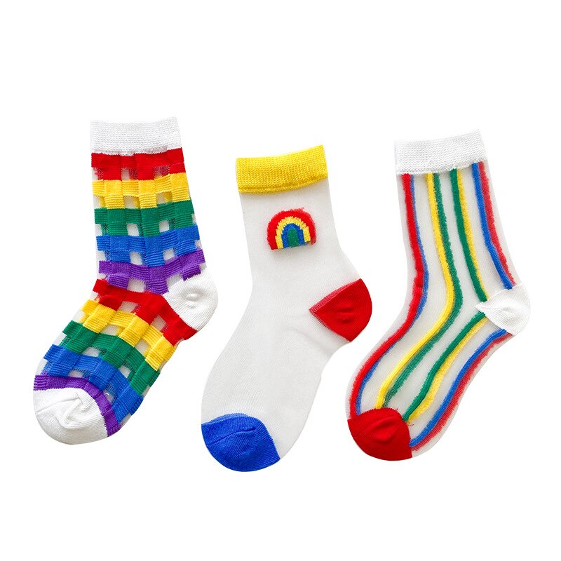 Calzini per bambini e ragazze autunno 1-8 anni calzini per bambini Plaid arcobaleno