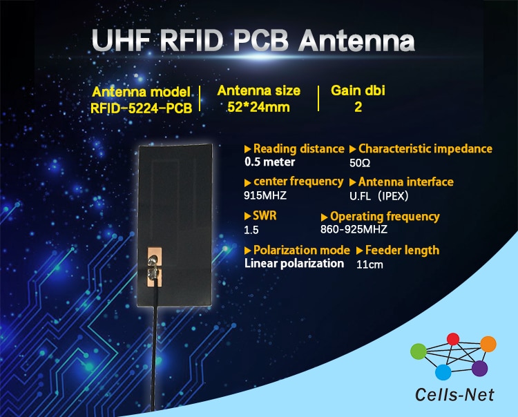 Uhf Pcb Antenne Flexibele Pcb Antenne Klein Volume Ingebouwde Rfid Antenne 52*24Mm
