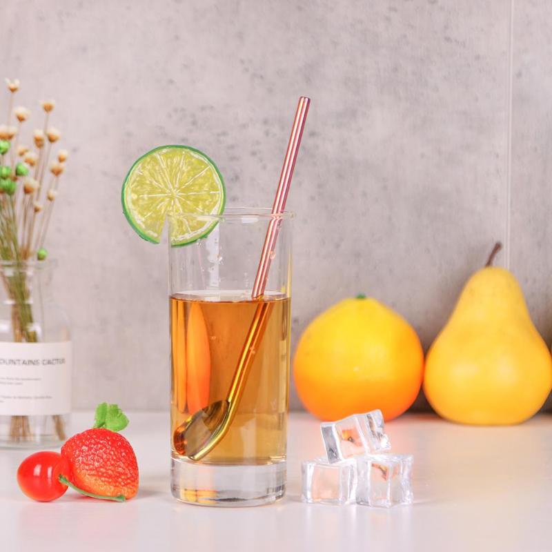 2 in 1 Reusable Drinking Straws Stainless Steel Coffee Milk Tea Straw Spoon