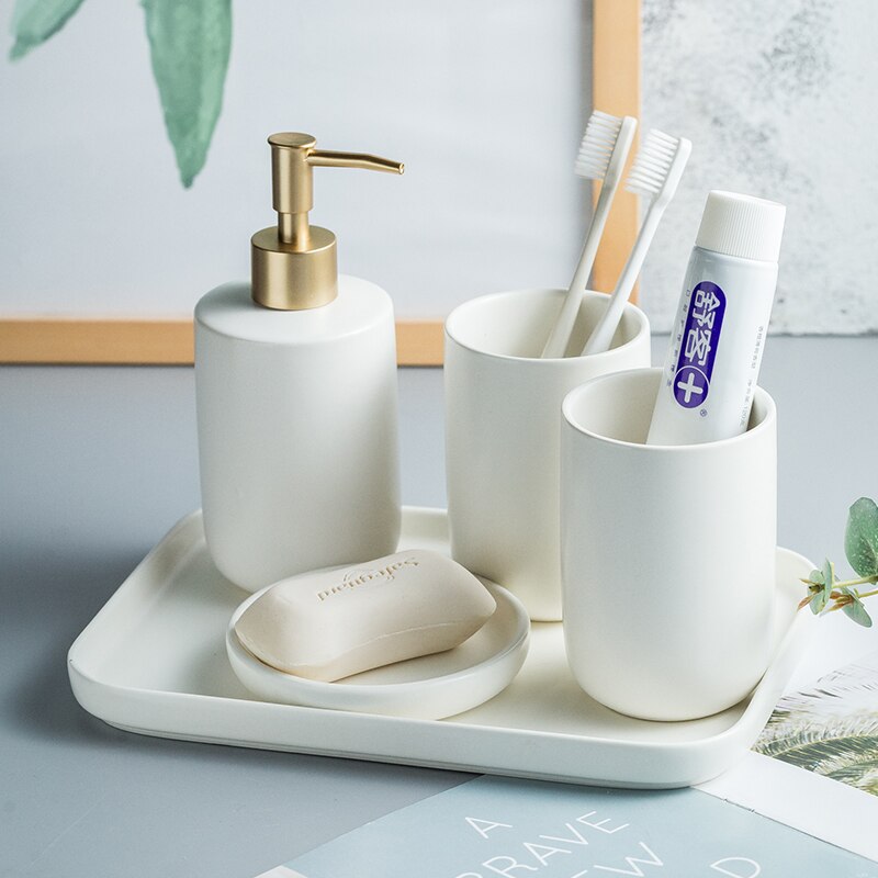 Northern European-Style Ceramic Sanitary Ware Washing Set Simple Toothbrush Cup Bathroom Decoration Toilet Tabletop