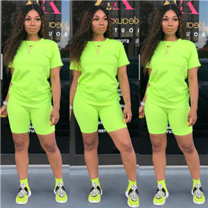 Adogirl Solid Casual Two Piece Set Women Tracksuit O Neck Short Sleeve T shirt Top + Shorts Sportswear Female Clothing: green two piece set / L