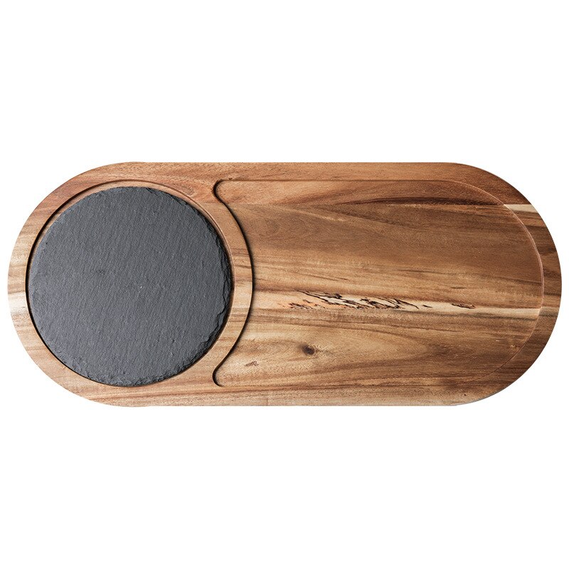 Solid wood snack plate, wooden tray, black slate plate, Acacia wrapped plate, Western food, Japanese dishes
