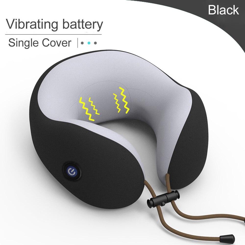 JINSERTA Elektrische Massage Nekkussen Hoofdsteun Reizen Kussen Therapie U-vormig Kussen Massager voor Thuis Kantoor Rust: Black-Shake-battery