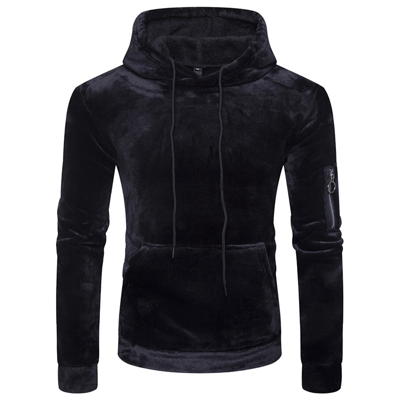 Casaco de lã masculino, espessamento, bolso canguru, com capuz, para outono e inverno, hip hop, moletom, suéter, imperdível, 2018: XL / Preto