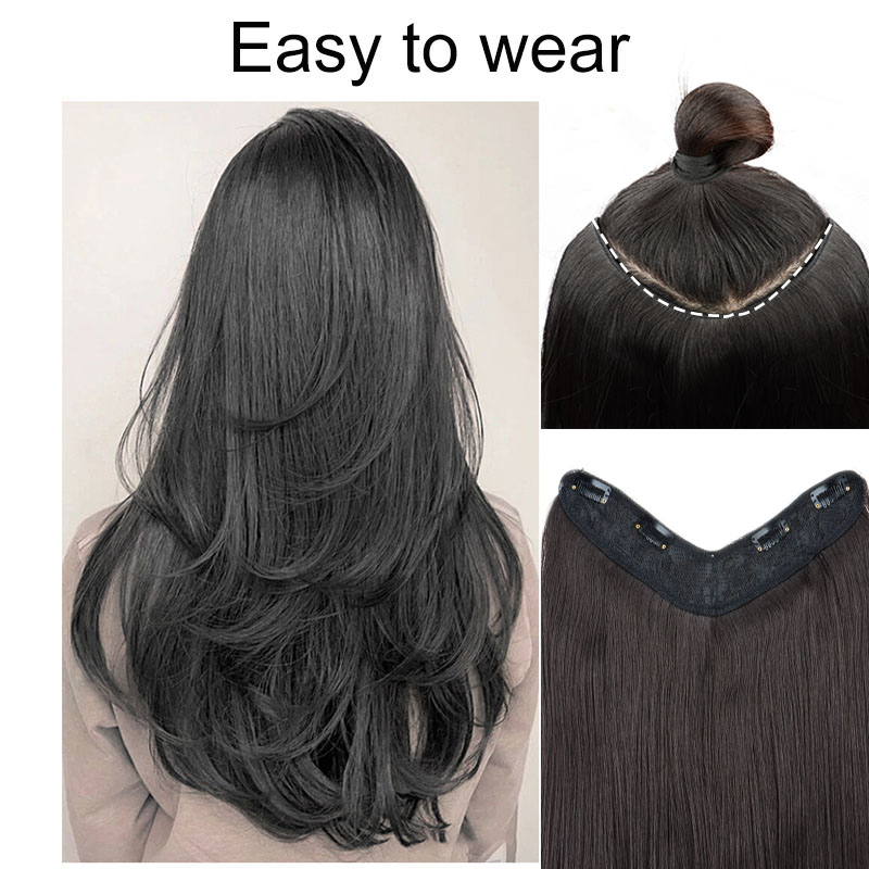 Peluca WIGSIN de 22 pulgadas sintética en forma de V en capas, 4 Clips, extensión de cabello largo y liso, peluca Invisible de para mujer