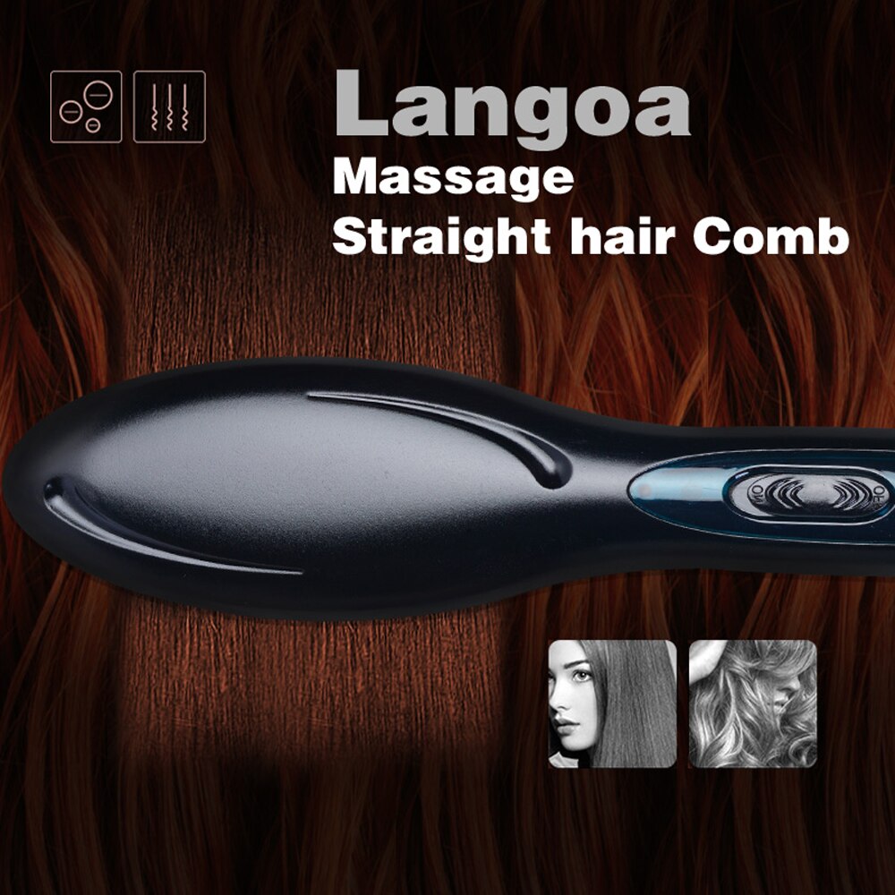 Cepillo eléctrico de cerámica para masaje y alisado del cabello, peine iónico negativo para salón, herramienta de peinado Anti frizz, plancha plana