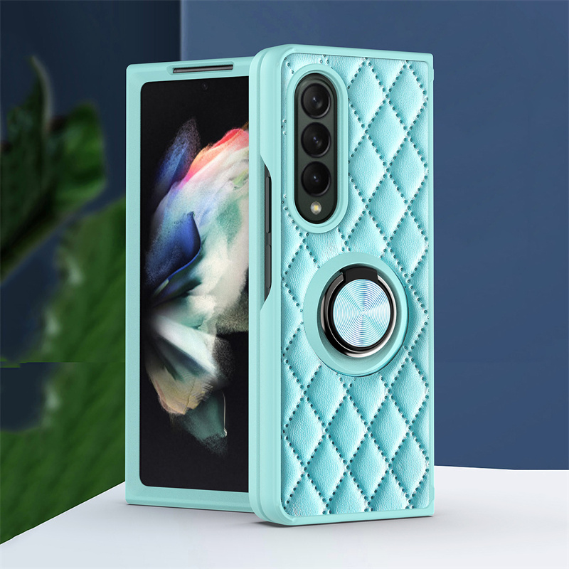 Diamant Telefoon Geval Voor Samsung Galaxy Z Vouw 3 5G Embossing Lederen Ring Met Houder Shockproof Back Cover Voor galaxy Z Vouw 3