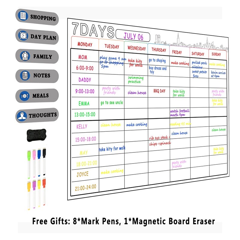A3 Magnetic Whiteboard Dry Erase Calendar Set 16X12Inch Whiteboard Weekly Planner for Refrigerator Fridge Kitchen Home