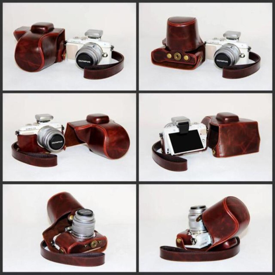 Pu lær kameraveske dekselveske for olympus pen e -pl7 e-pl8 epl 7 epl 8 med 14-42mm objektiv med stropp beskyttende veske