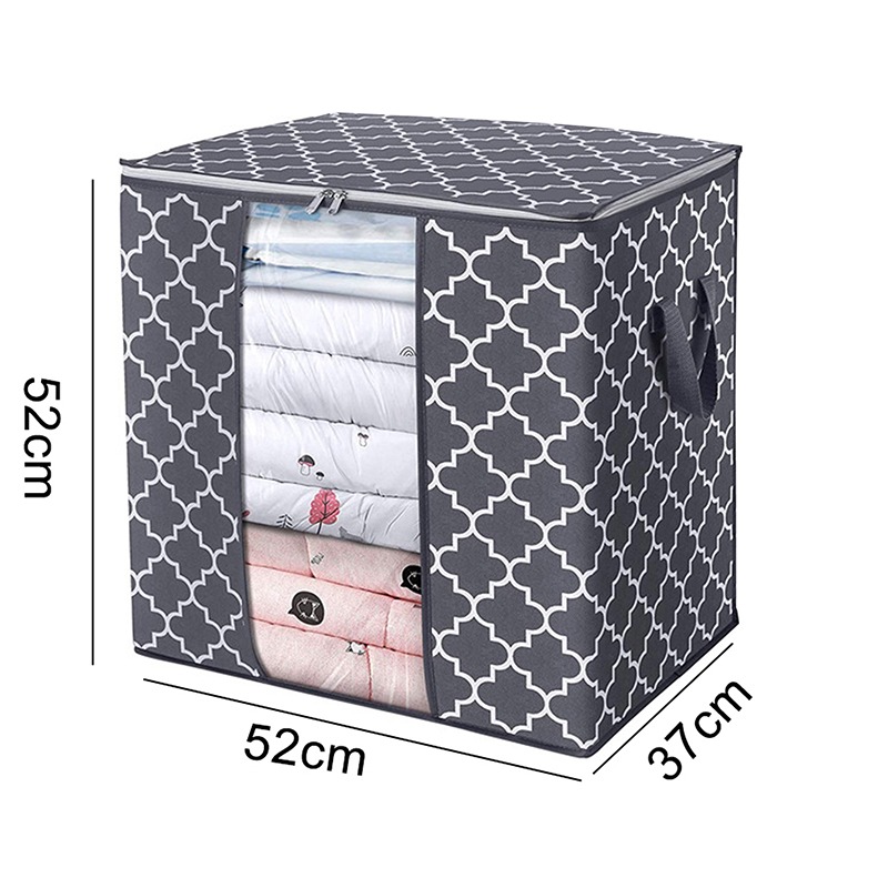 Non Woven Fabric Large Capacity Dirty Clothes Collecting Bag Quilt Blankets Storage Bags With Clear Window Clothing Organizer: Black 52x37x52cm