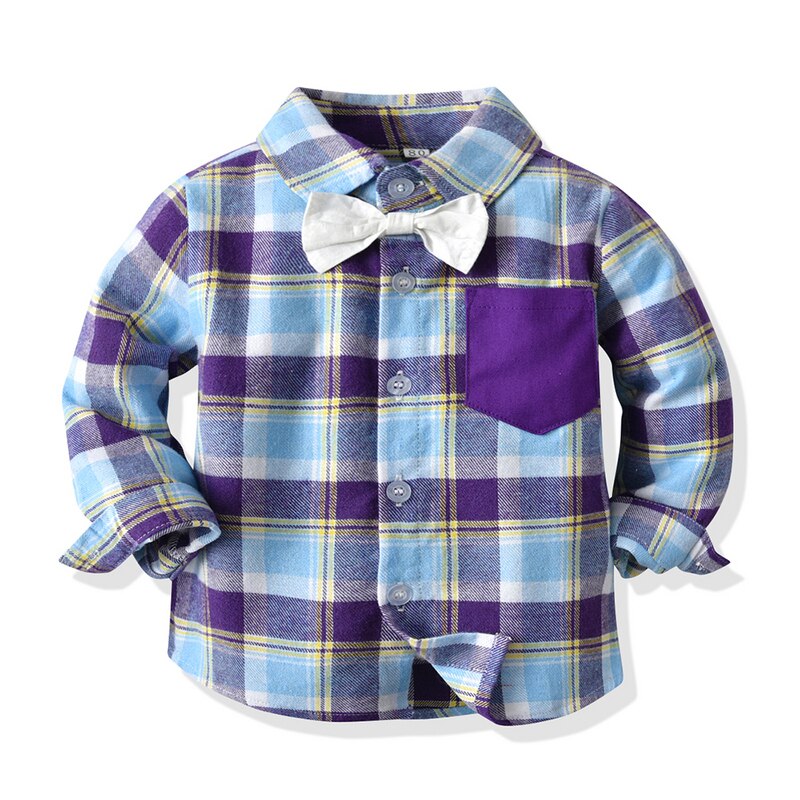 Top and top – ensemble de vêtements à carreaux pour garçons, chemise à manches longues + pantalon à bretelles, tenue décontractée pour enfants, 2 pièces