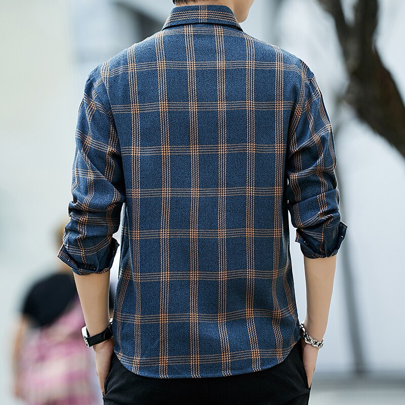 Herr flanell rutig skjorta 100%  bomull vår höst ledig långärmad skjorta mjuk komfort slim fit stilar varumärke man plus size