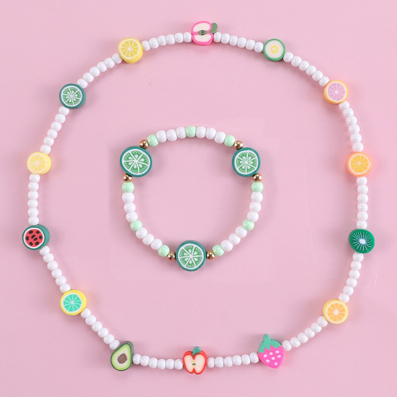 Kids Kettingen Meisjes Kinderen Leuke Fruit Ketting Armbanden Sets Mode Kind Jurk Sets Acryl Strand Strand Sieraden Set: 2
