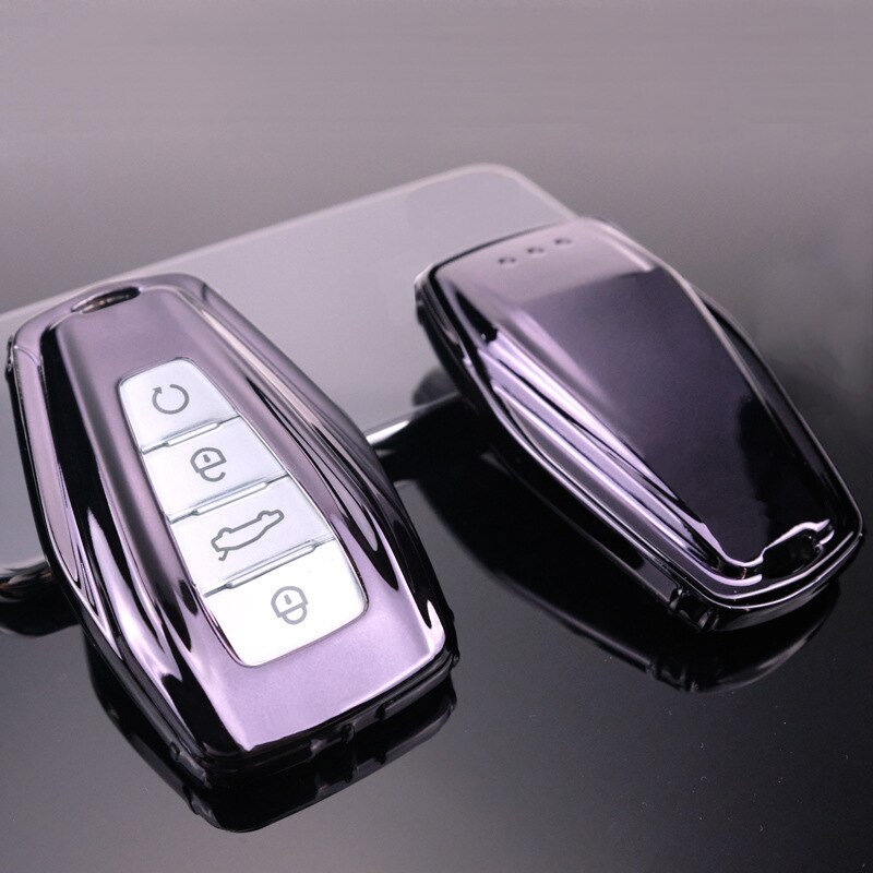 Soft TPU Car Remote Key Case Cover Holder Shell Geely Coolray 4 Buttons Car Styling Accessories Fob Buckle Keychain: Black only case