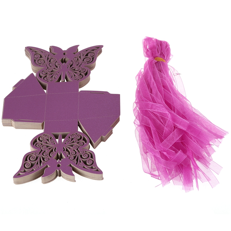 50pcs cut Butterfly Wedding candy box box wedding favors event party supplies wedding decoration (Purple)